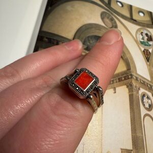 Elegant Silver and Orange Stone Ring